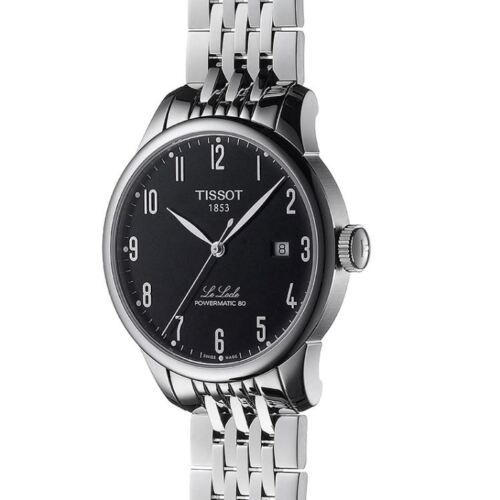 Side profile of Tissot Le Locle showing case thickness and bracelet links