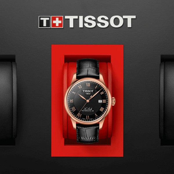 Tissot Le Locle Powermatic 80 displayed in red presentation box with Tissot branding