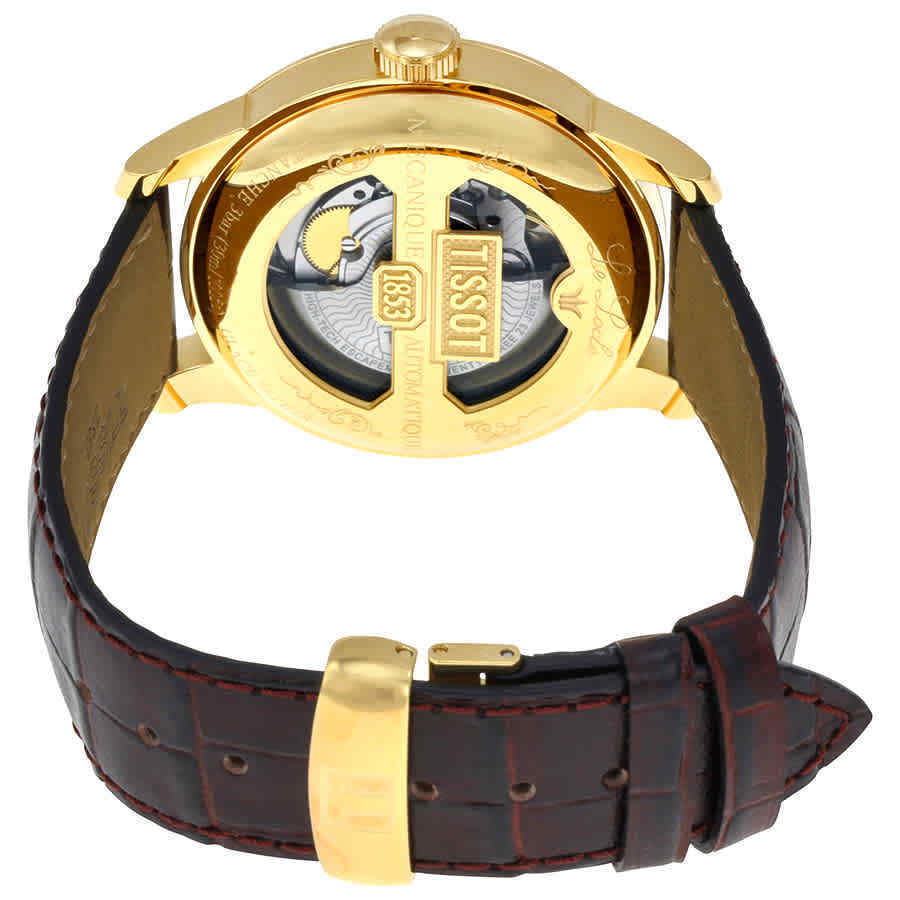 Sapphire caseback view of Tissot Powermatic 80 movement with engraved rotor