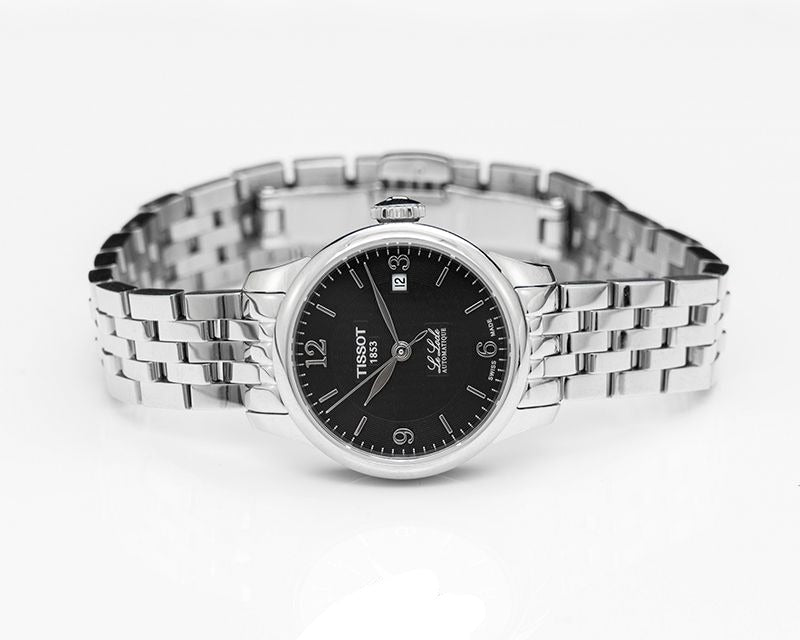 Tissot Le Locle Small Automatic women's watch top-down view with silver bracelet