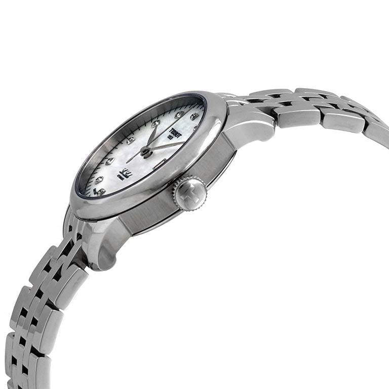 Side view of Tissot Le Locle ladies watch showing case profile and bracelet