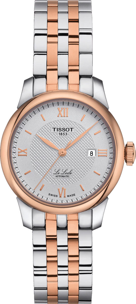 Tissot Le Locle automatic women's watch with rose gold and steel case and silver dial
