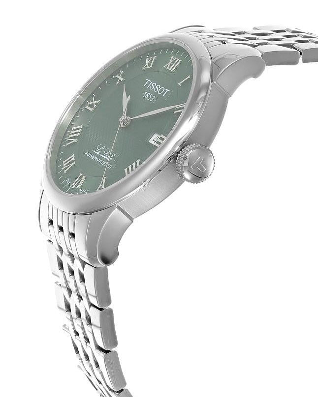 Tissot Le Locle T006.407.11.093.00 angle view showing stainless steel case and bracelet
