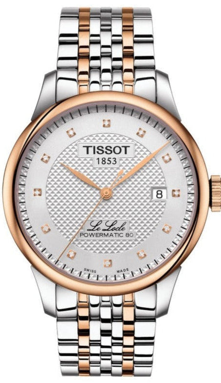 Tissot Le Locle Powermatic 80 men's watch with silver dial, rose gold and steel case