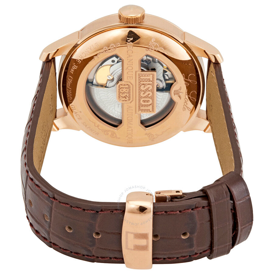 Tissot Le Locle caseback displaying Powermatic 80 automatic movement and skeletonized rotor