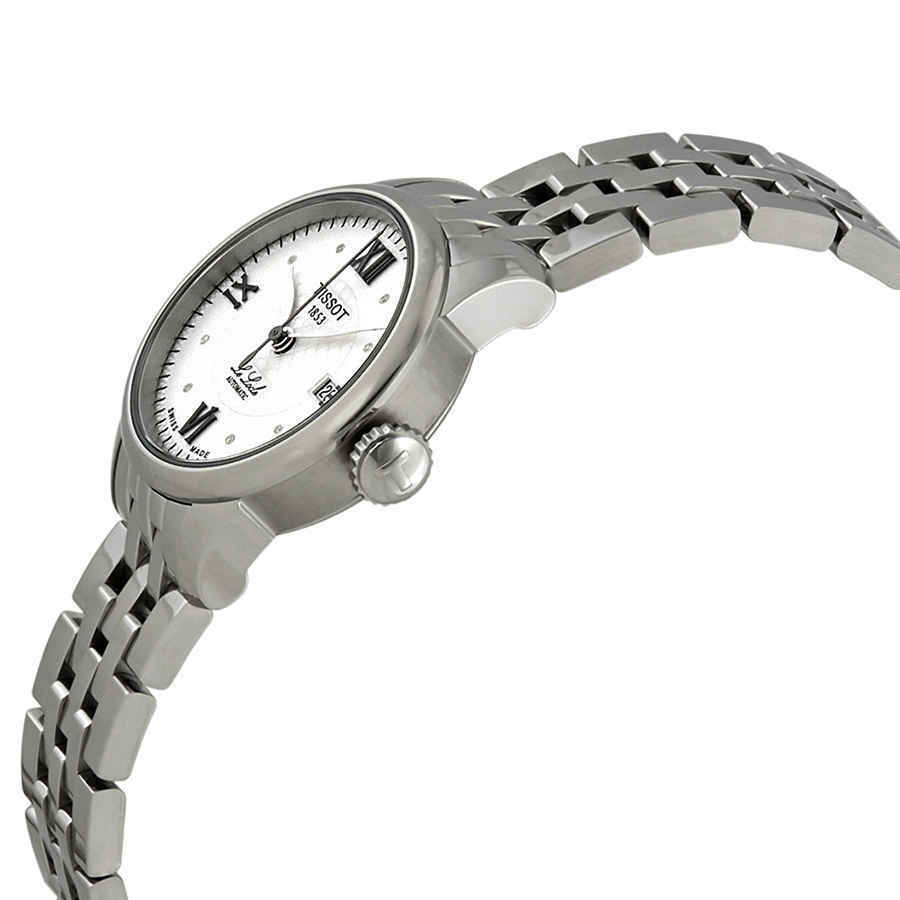 Tissot Le Locle Automatic Double Happiness Lady silver watch worn on wrist with steel bracelet