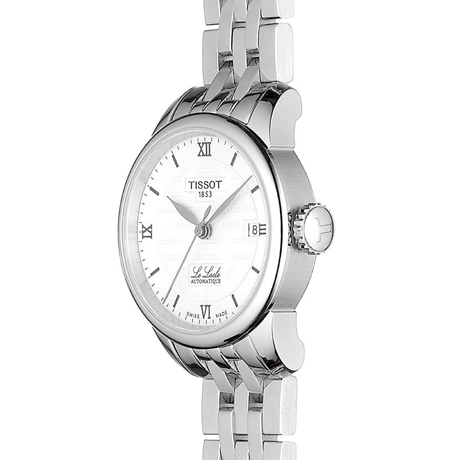 Tissot Le Locle Automatic Double Happiness Lady watch side profile showing case depth and bracelet