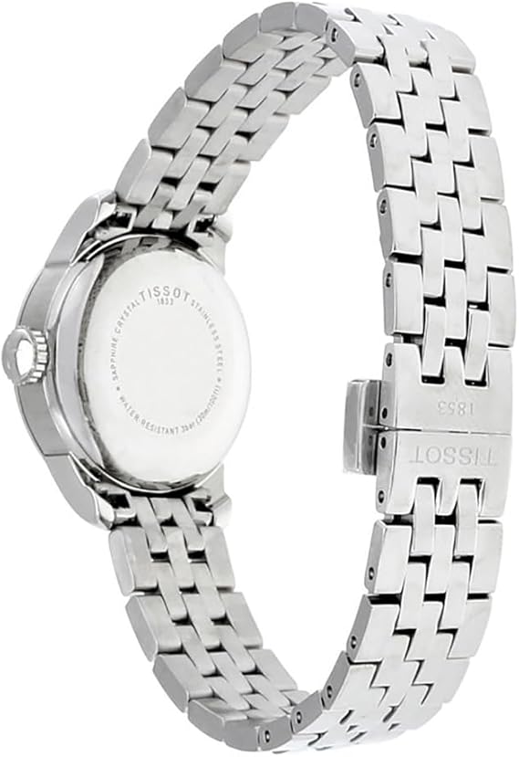 Caseback view of Tissot Le Locle ladies watch with stainless steel bracelet