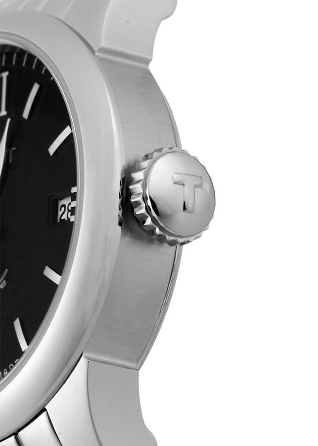 Side profile view showing Tissot Le Locle watch case and crown