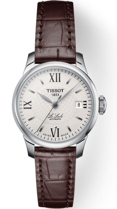Tissot Le Locle Automatic Lady watch with silver dial and brown leather strap