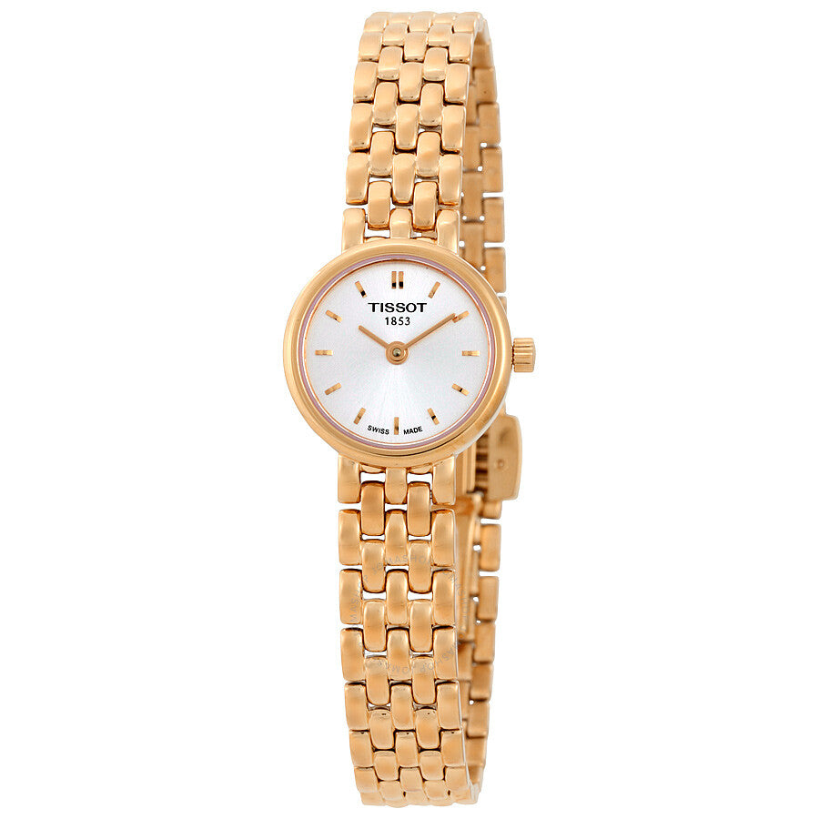 Tissot Lovely ladies watch with silver dial and rose gold-tone stainless steel case and bracelet