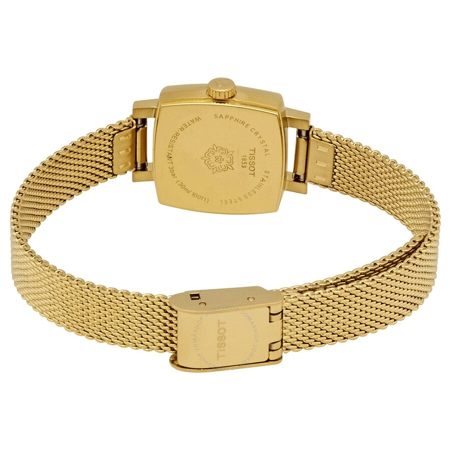 Tissot Lovely watch caseback showing mesh bracelet and sapphire crystal case