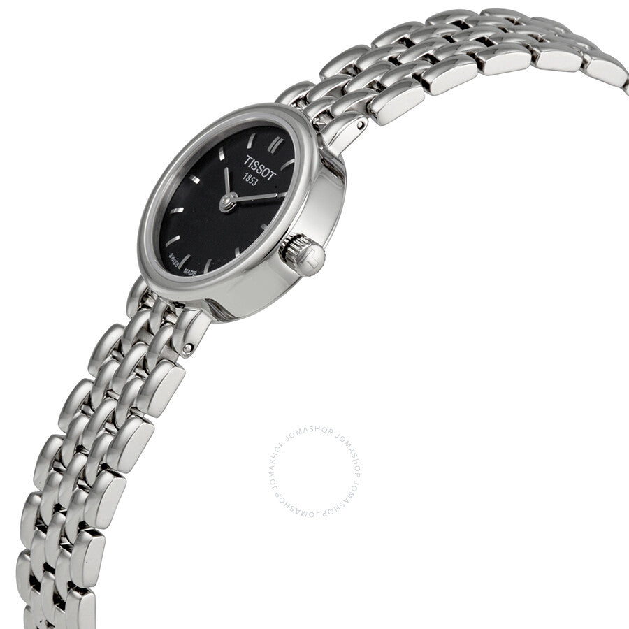 Tissot Lovely watch angled view showing case and metal bracelet