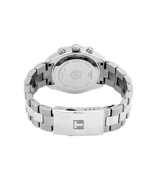 Tissot PR 100 stainless steel caseback with engraved Tissot logo and specifications