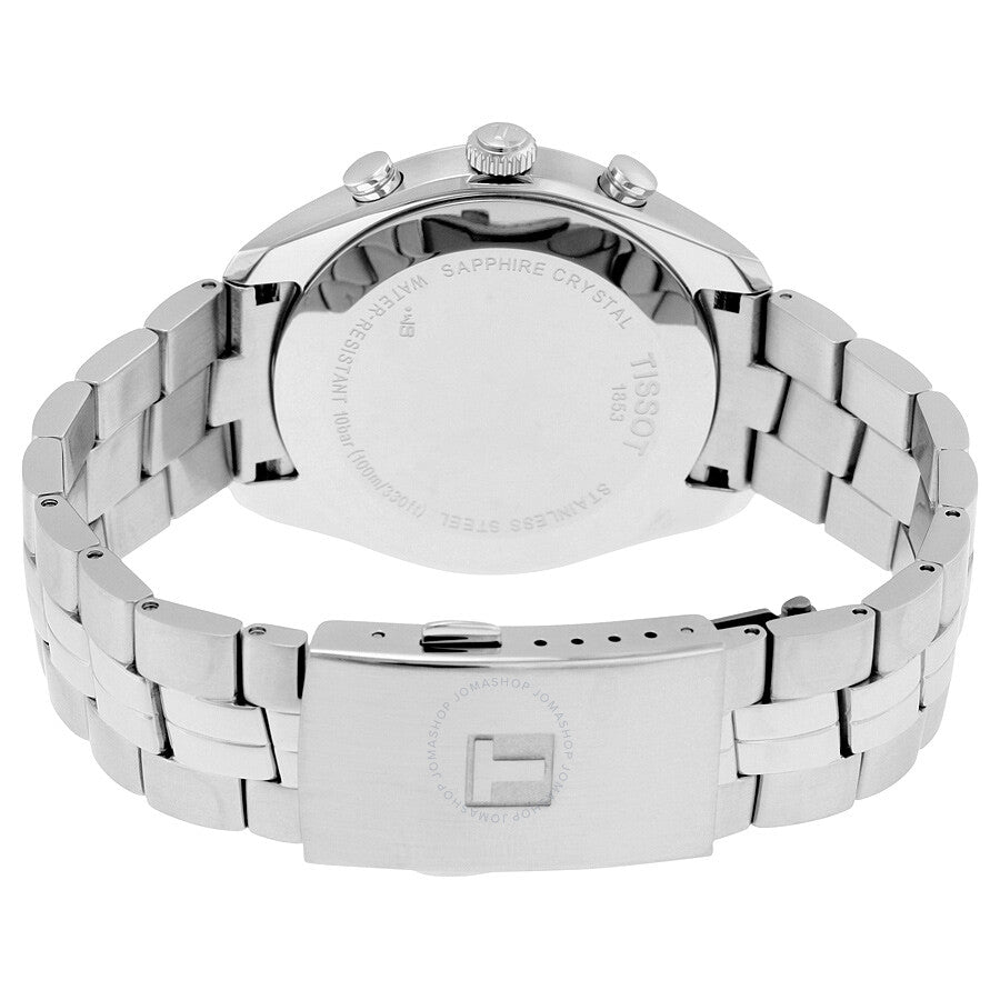 Tissot PR 100 stainless steel caseback showing engraved branding and specifications