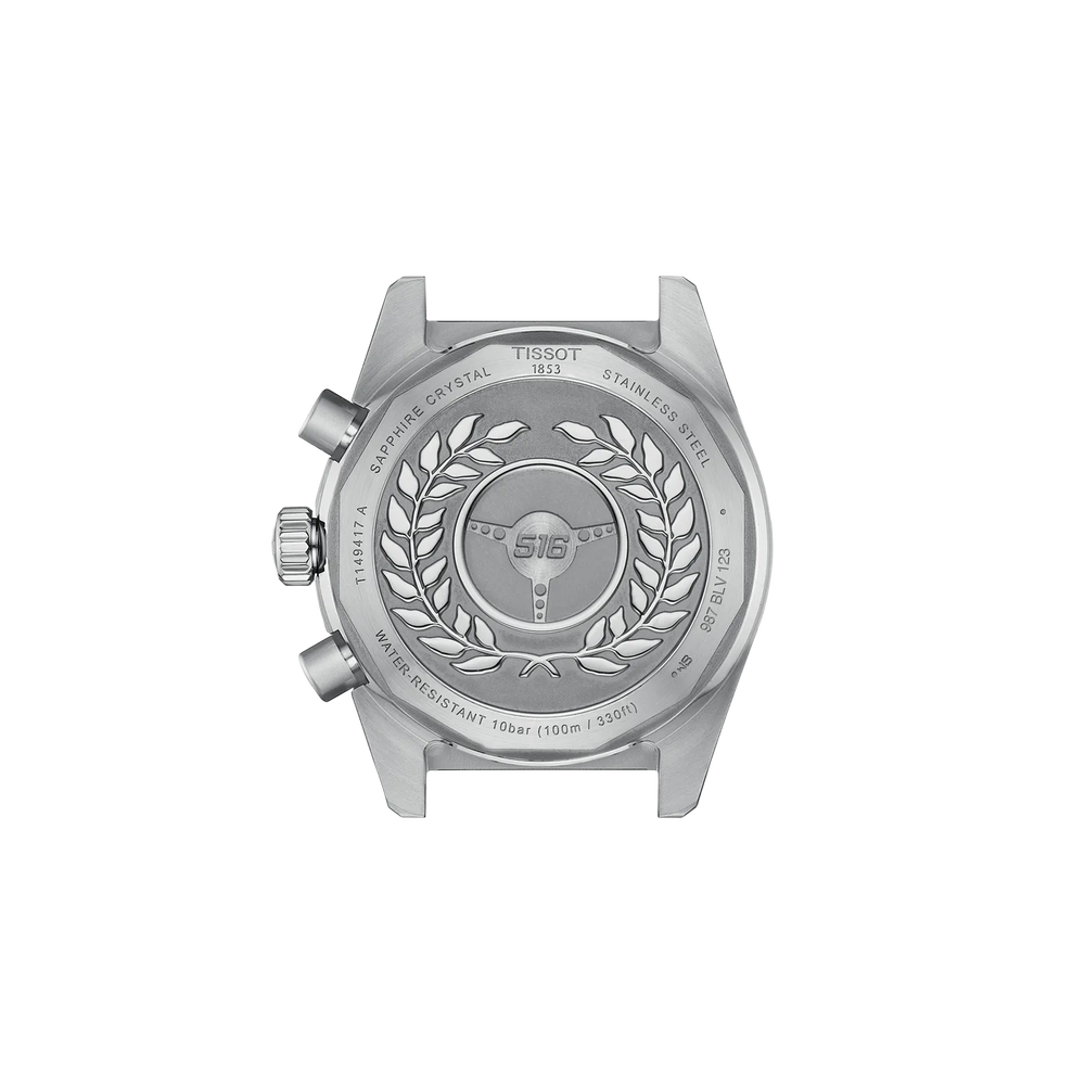 Tissot PR516 caseback featuring laurel wreath design and PR516 branding