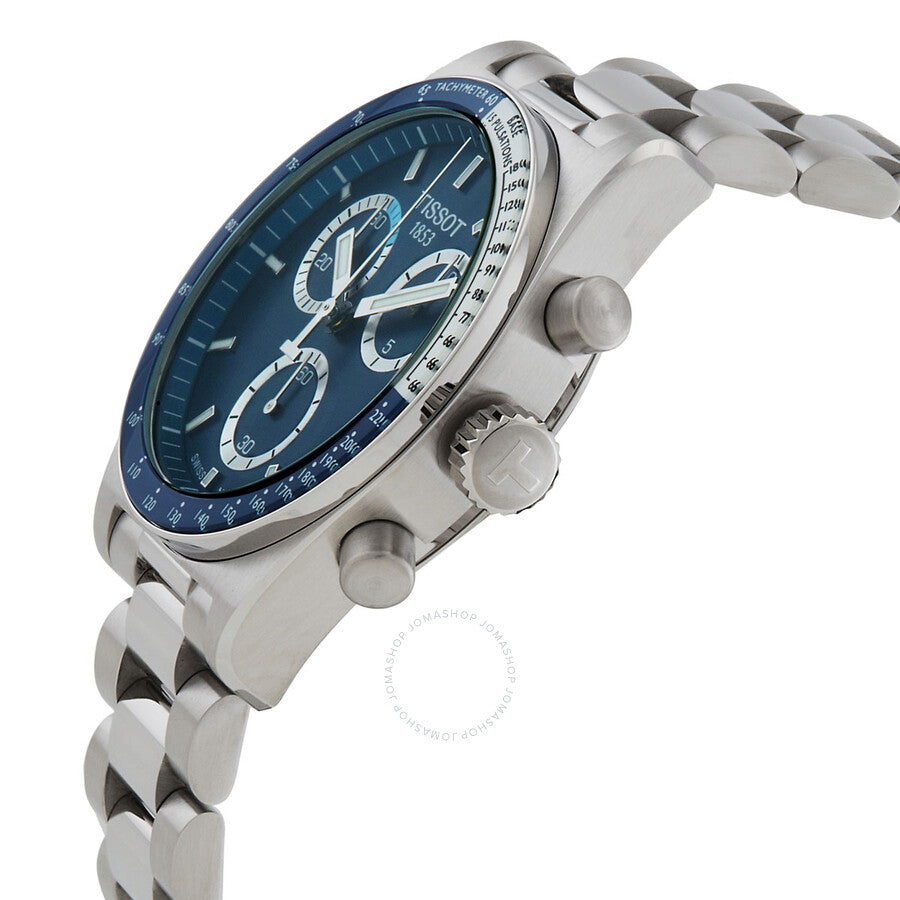Tissot PR516 chronograph at angle showing stainless steel bracelet and chronograph pushers