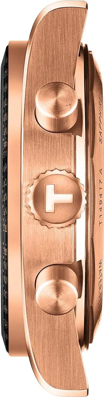 Tissot PR516 case back detail showing rose gold-tone stainless steel