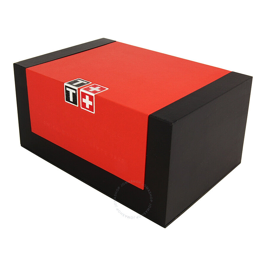 Tissot watch box with red top and Swiss flag logo