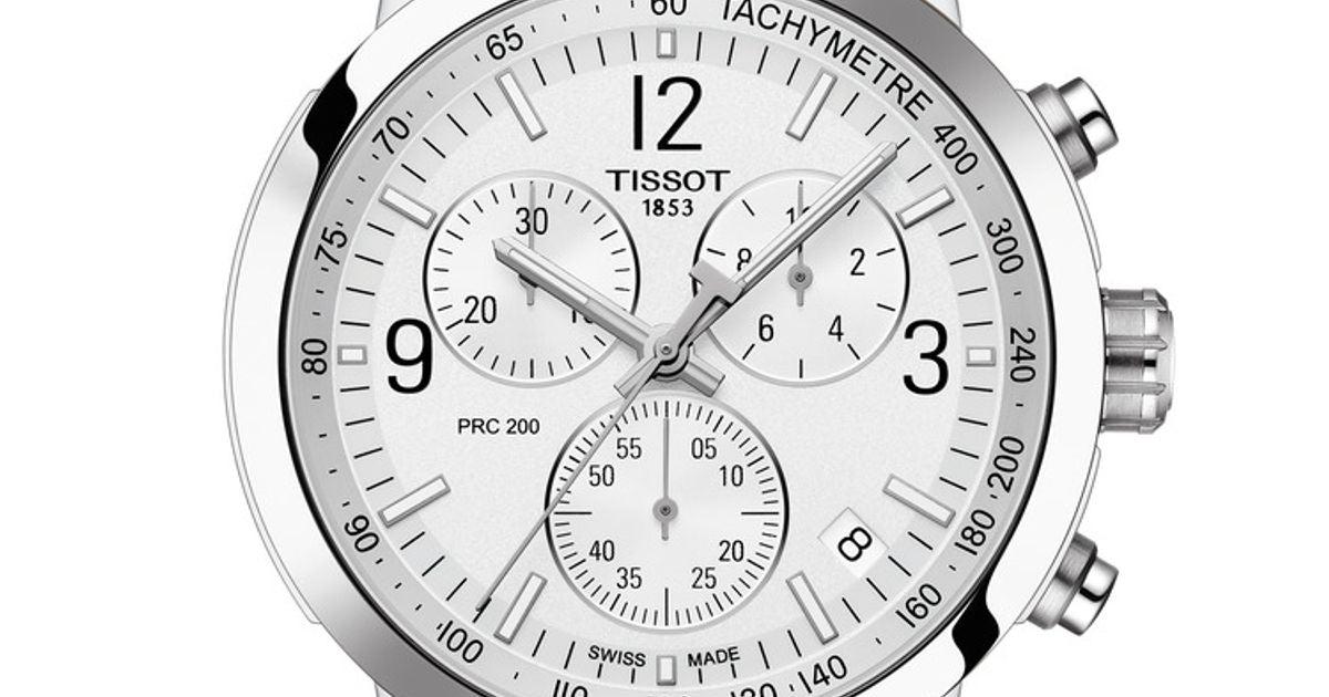Tissot PRC 200 Chronograph dial detail showing tachymeter scale and subdials