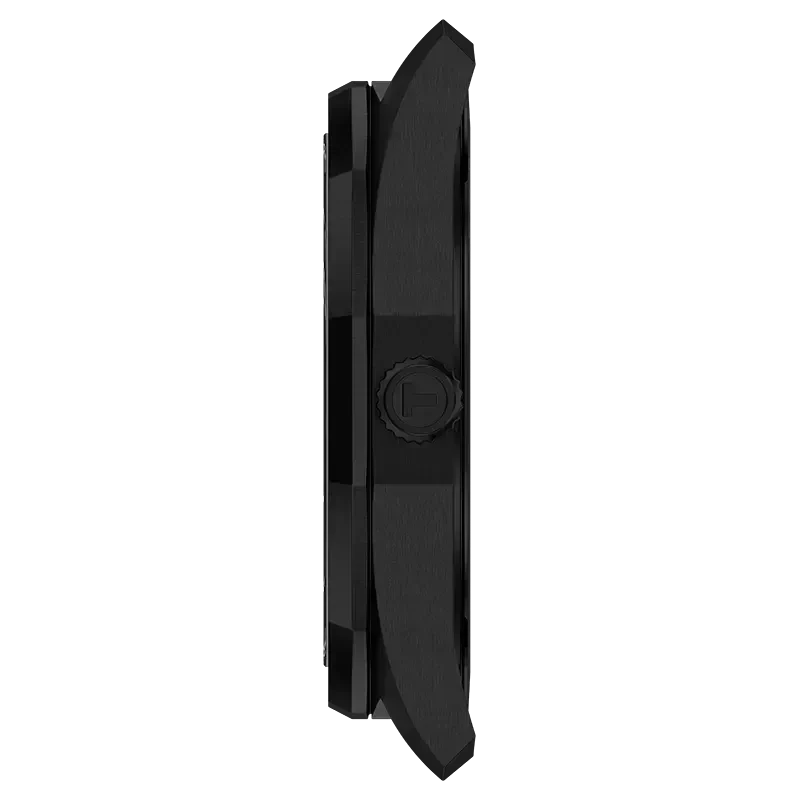 Tissot PRC100 Solar black watch, side profile view showing case thickness