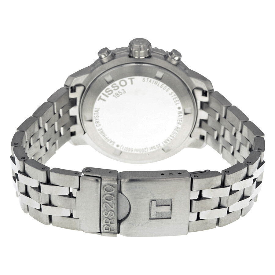Tissot PRS 200 case back with stainless steel bracelet and fold-over clasp
