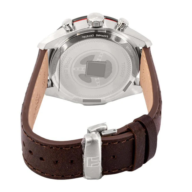 Tissot PRS 516 caseback showing stainless steel case back with warranty engraving