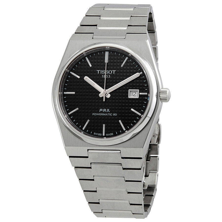Tissot PRX Powermatic 80 automatic watch with black dial and stainless steel bracelet