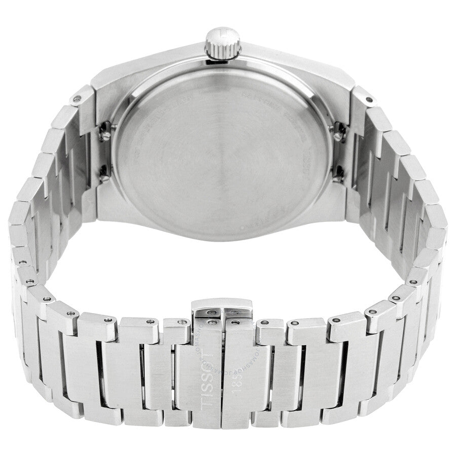 Tissot PRX ladies watch caseback showing stainless steel solid caseback and bracelet