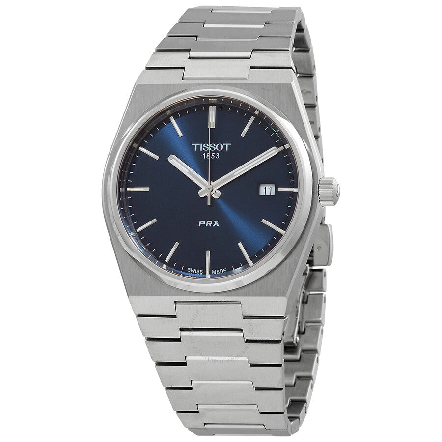 Tissot PRX silver men's watch with blue dial and steel bracelet