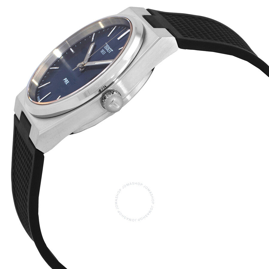 Tissot PRX watch shown from angled side view displaying the profile and crown