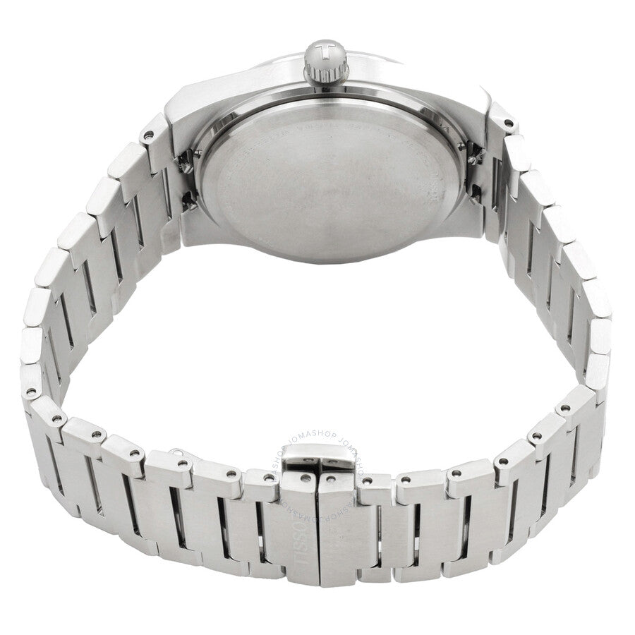 Tissot PRX stainless steel caseback and bracelet clasp detail