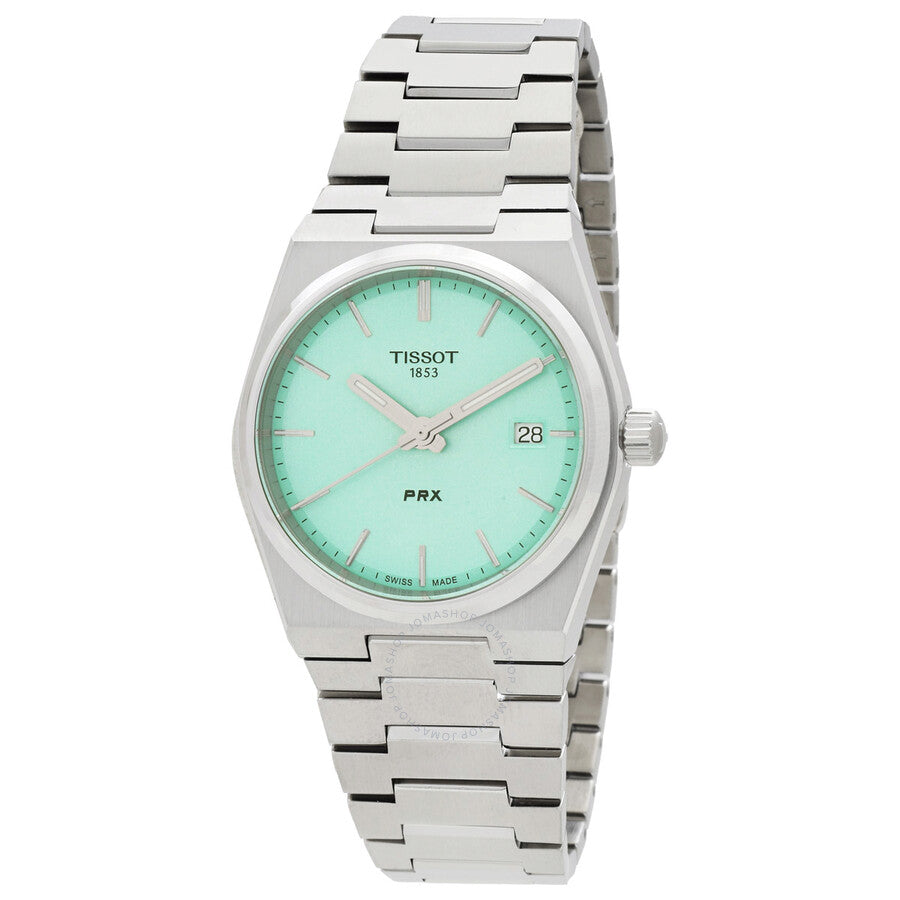Tissot PRX quartz ladies watch with light green dial and stainless steel bracelet