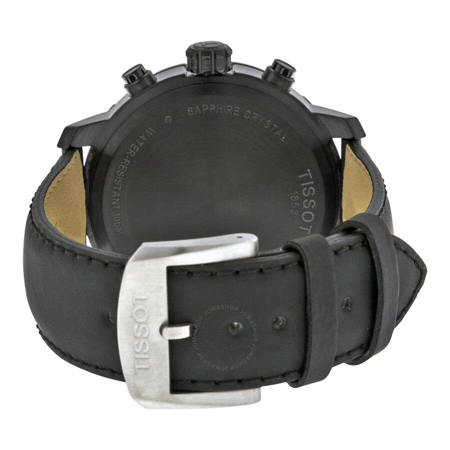 Tissot Quickster caseback showing sapphire crystal and strap with buckle