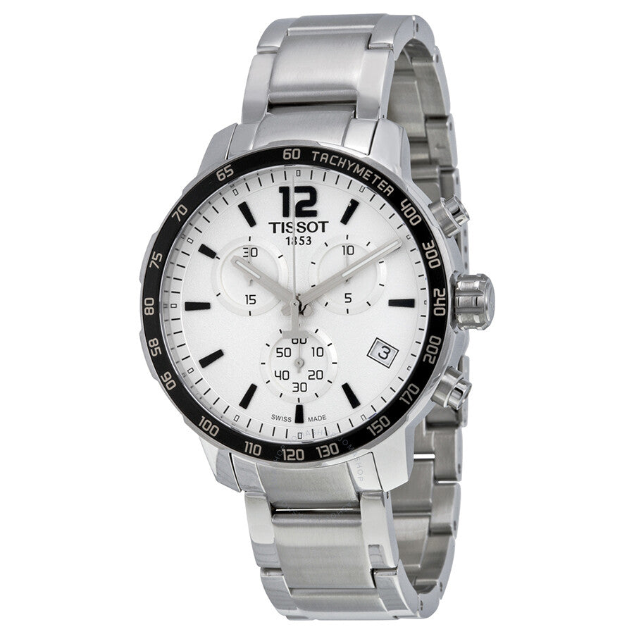 Tissot Quickster Chronograph silver dial men's watch with stainless steel bracelet and chronograph subdials