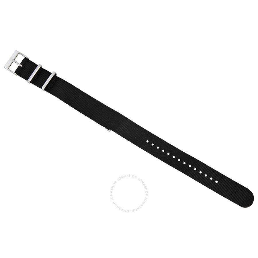 Tissot Quickster chronograph black fabric strap with white stitching and stainless steel clasp