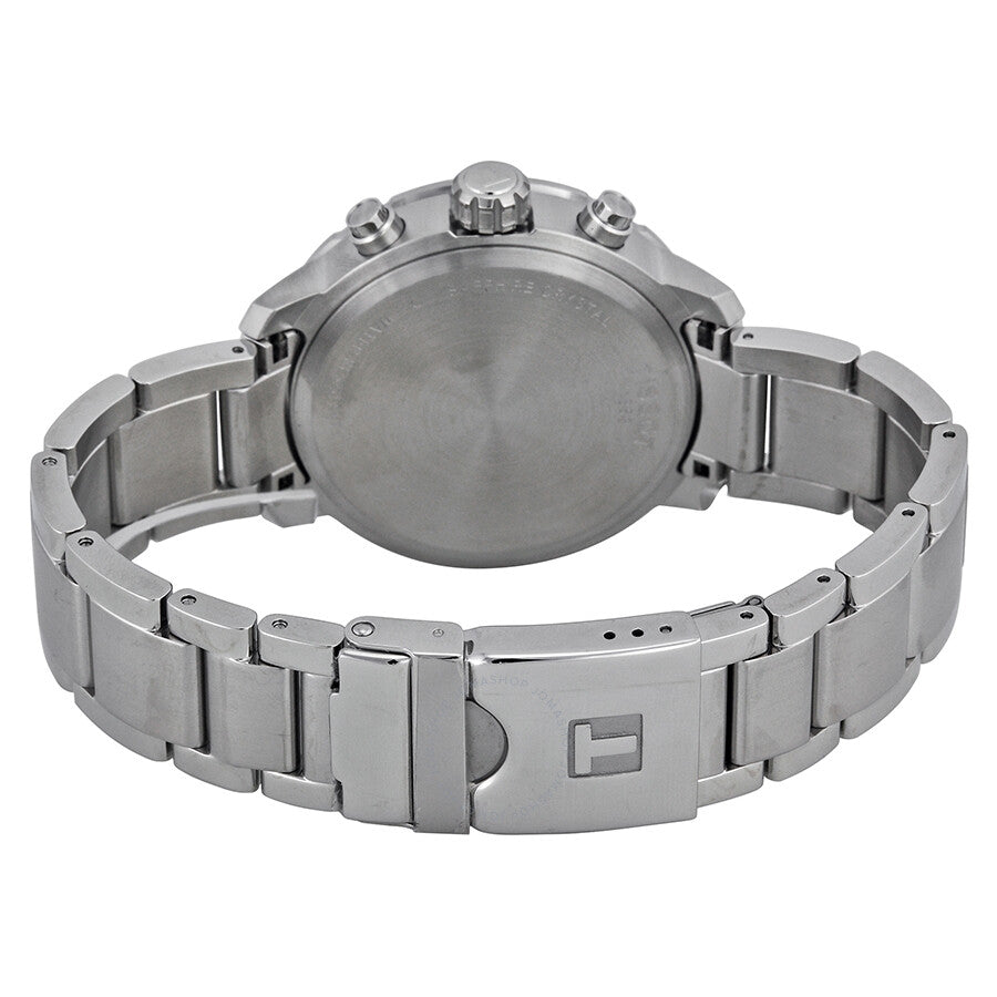 Tissot Quickster caseback showing solid stainless steel back with Tissot branding and bracelet