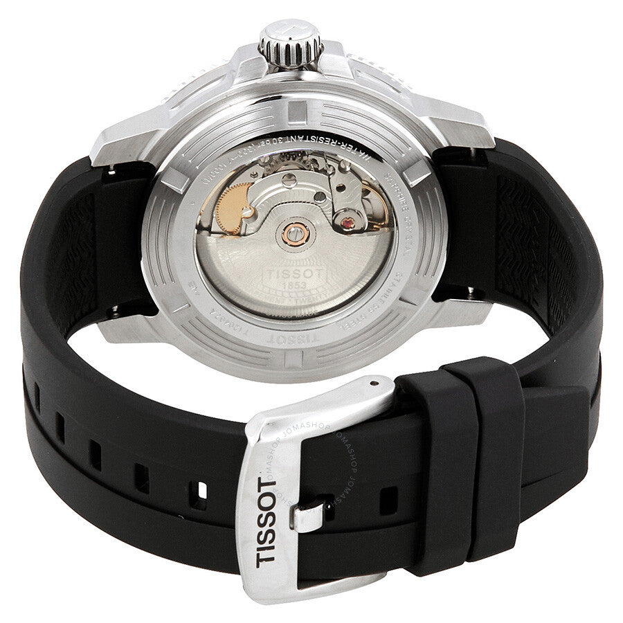 Tissot Seastar 1000 caseback displaying exposed automatic movement mechanism