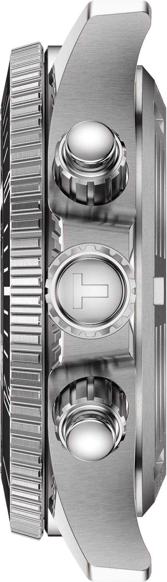 Tissot Seastar 1000 chronograph watch side profile showing case thickness and pushers