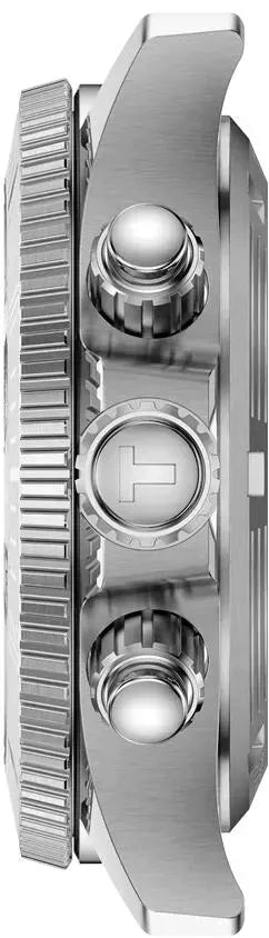 Side profile of Tissot Seastar 1000 showing case thickness and pushers