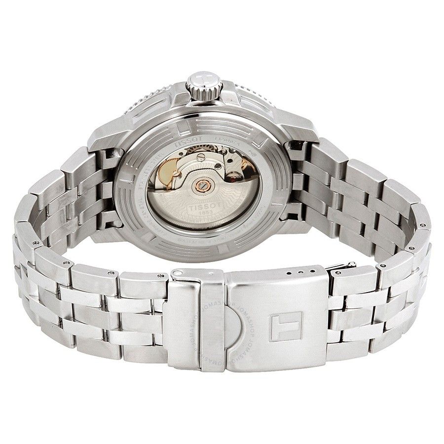 Tissot Seastar 1000 caseback showing Powermatic 80 automatic movement through transparent display