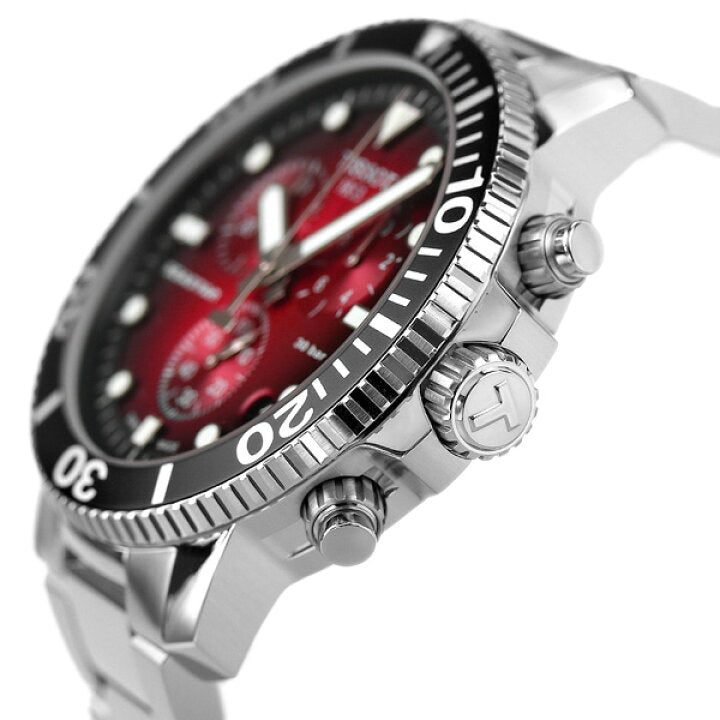 Tissot Seastar 1000 chronograph side profile showing case thickness and crown details