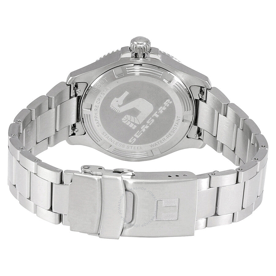 Tissot Seastar 1000 ladies watch caseback showing engraved steel case back