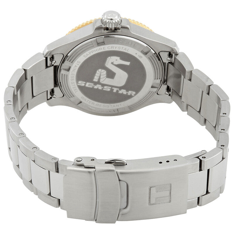 Caseback of Tissot Seastar 1000 showing 300 bar water resistance rating