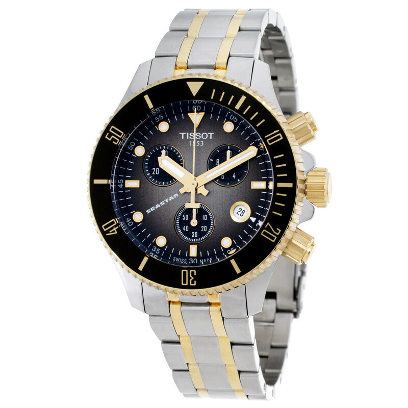 Tissot Seastar 1000 Quartz Chronograph 38mm steel and gold PVD men's watch with black dial