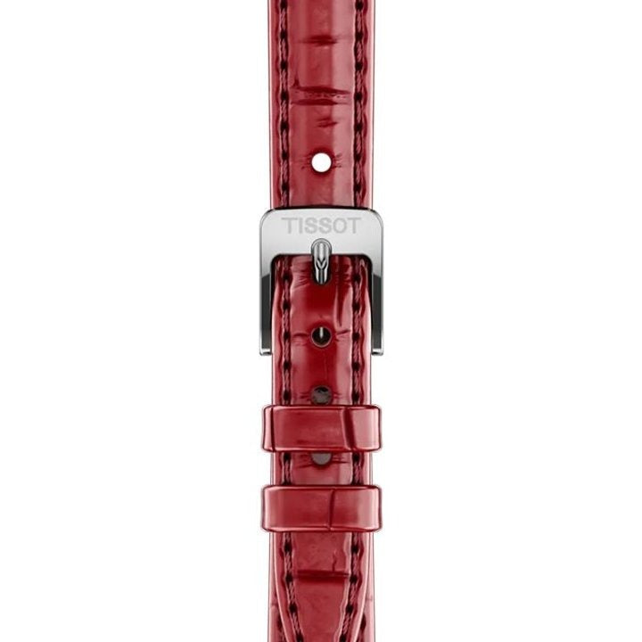 Red crocodile pattern leather strap with Tissot steel buckle and fastener