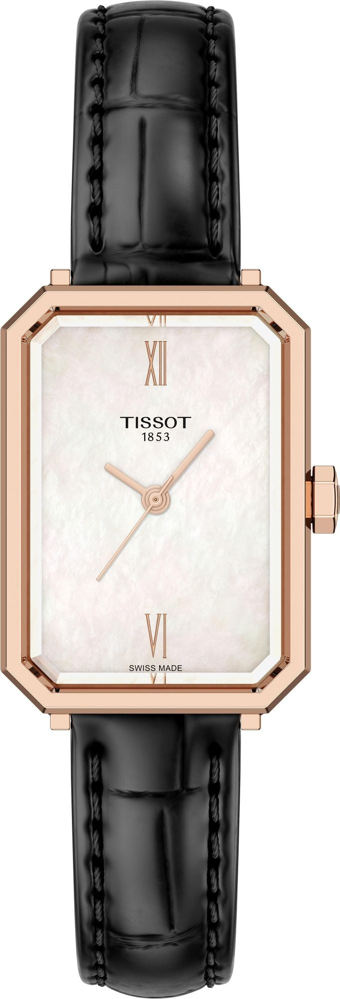 Tissot SRV 30mm women's watch with white MOP dial and rose gold rectangular case