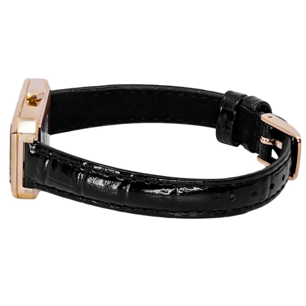 Tissot SRV black crocodile-embossed leather strap with rose gold buckle