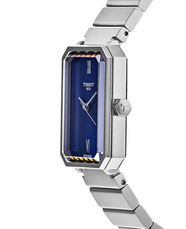 Tissot SRV watch side profile showing caseback detail with gold accents