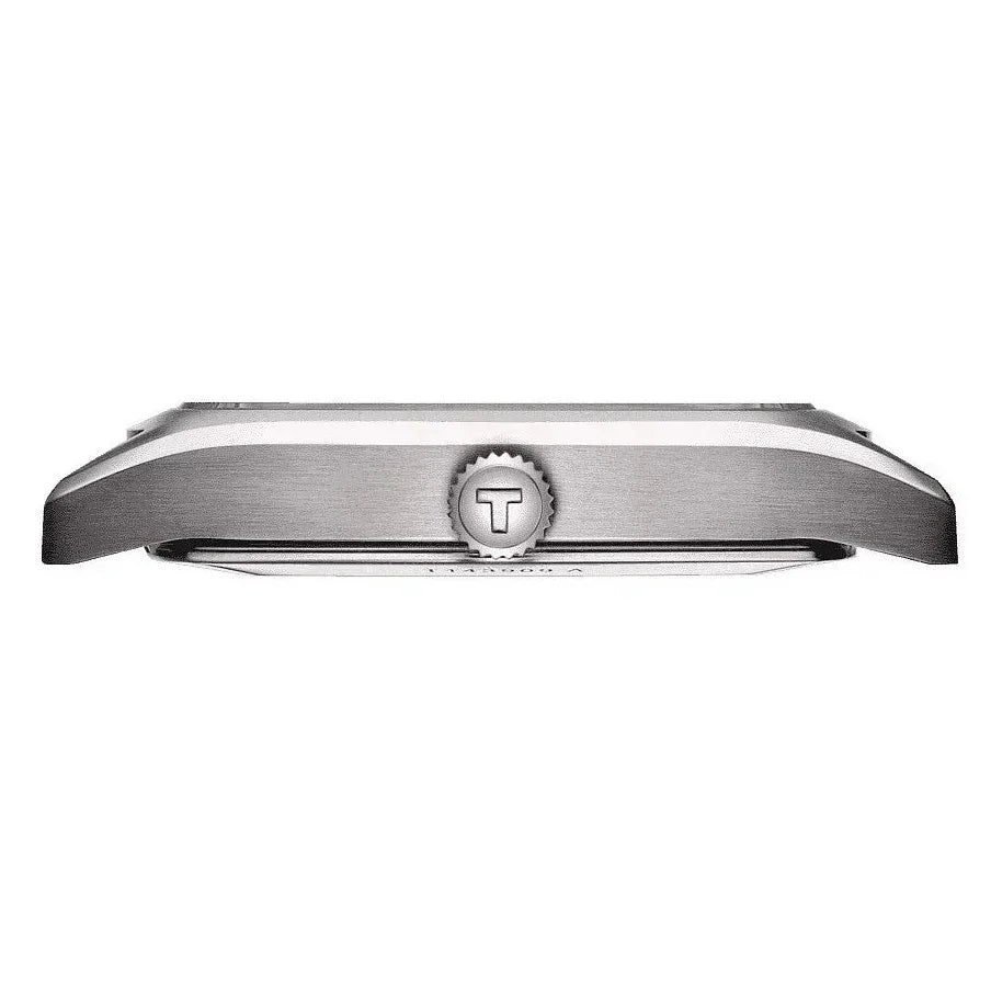 Tissot Stylist watch case back showing crown and stainless steel back